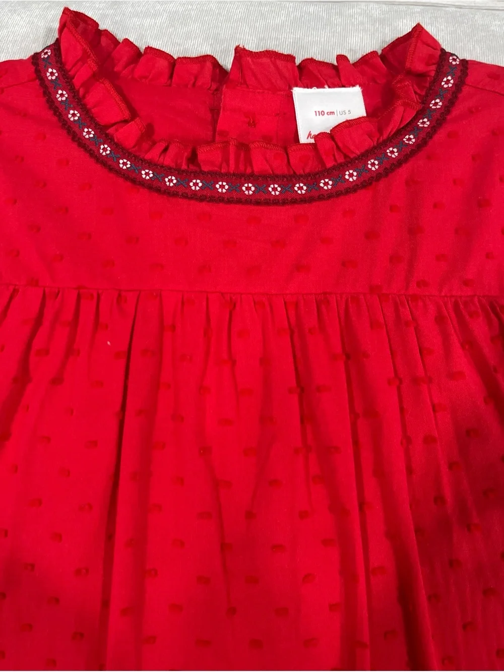 Hanna Andersson Red Textured Ruffle Neck Dress